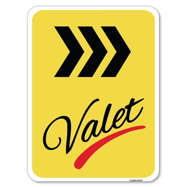 Valet Right Arrow Heavy-Gauge Aluminum Rust Proof Parking Sign, 18" x 24", A-1824-22744